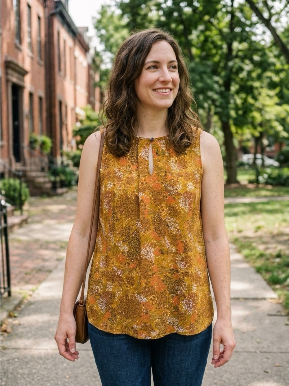 LOFT Outlet Fall Foliage Floral Keyhole Sleeveless Top Size L